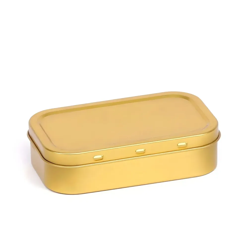 Hedenhus blikæske guld 100 ml flad med låg