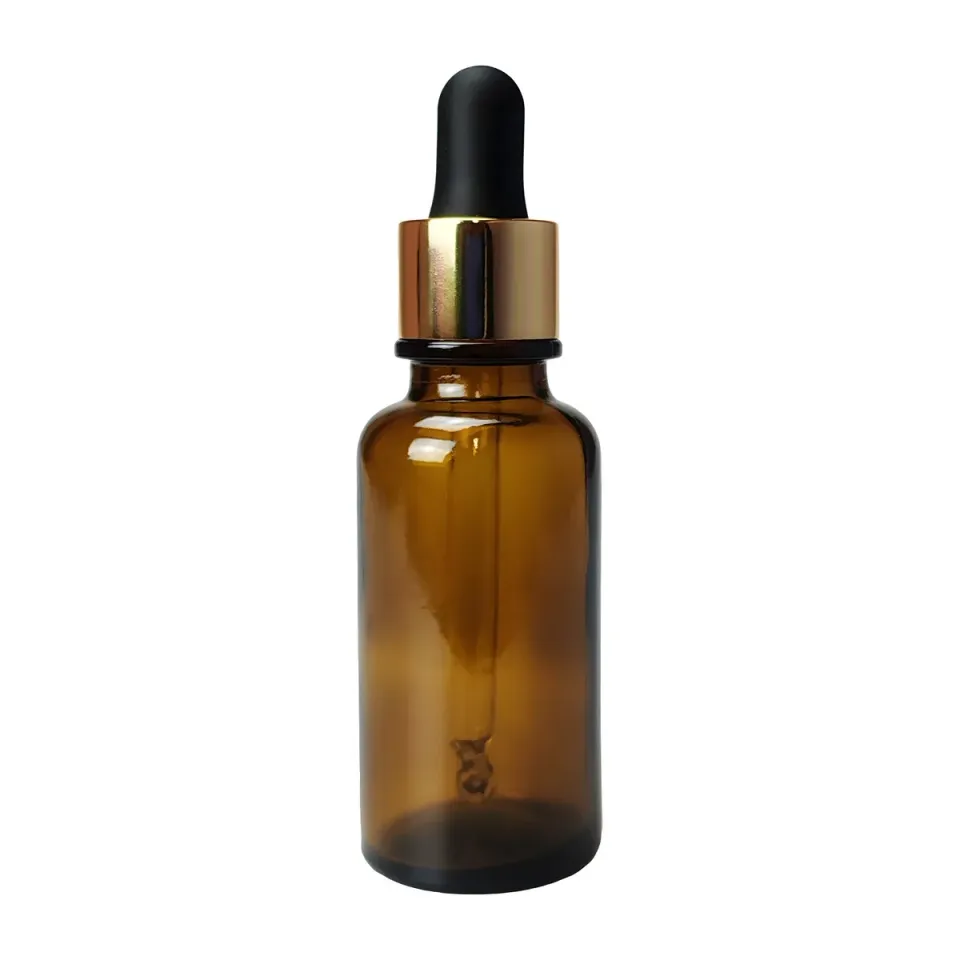 Hedenhus.dk 30 ml brun glasflaske med guld pipette