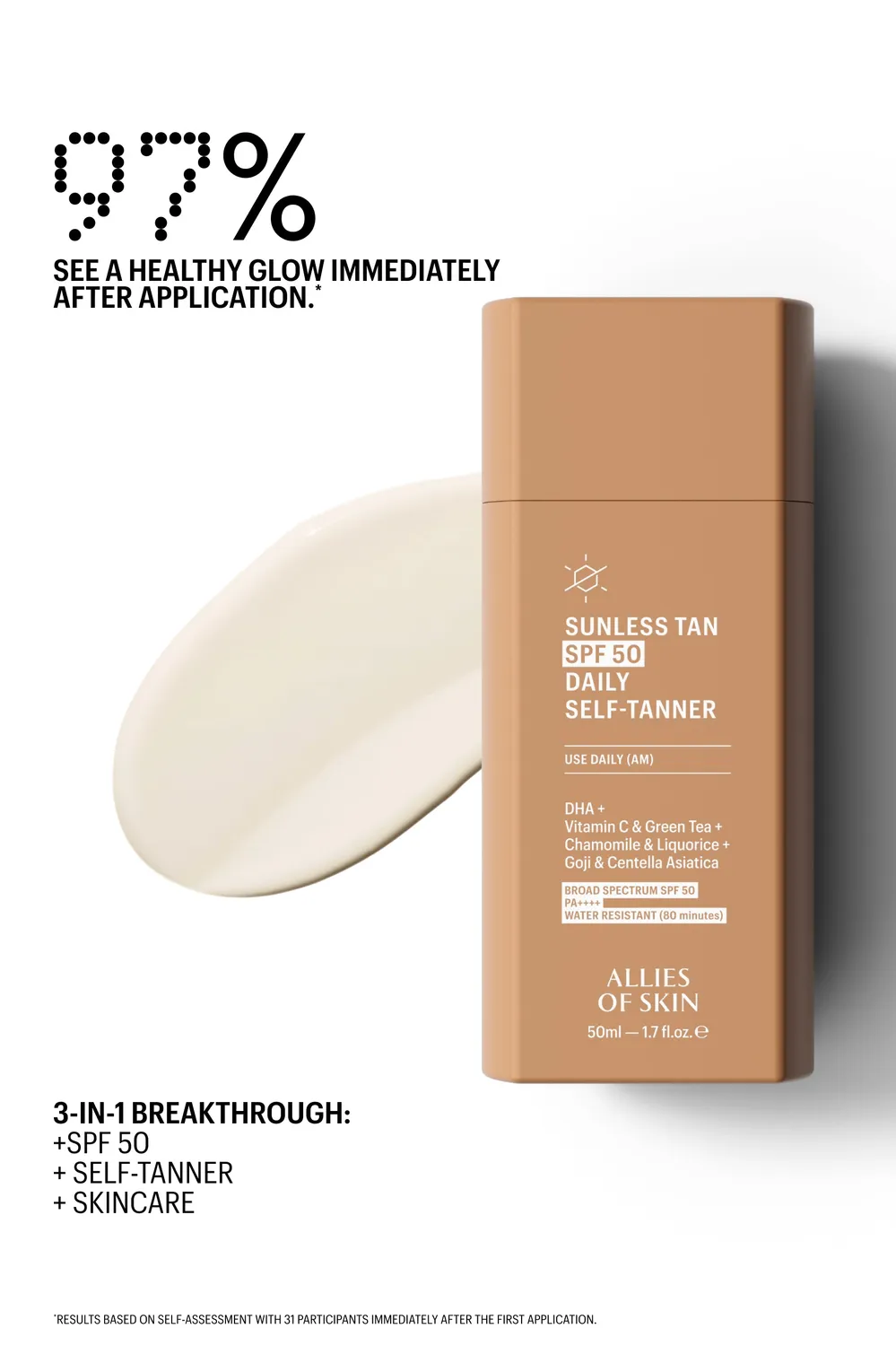 Allies of Skin Sunless Tan SPF 50 selvbruner med C-vitamin