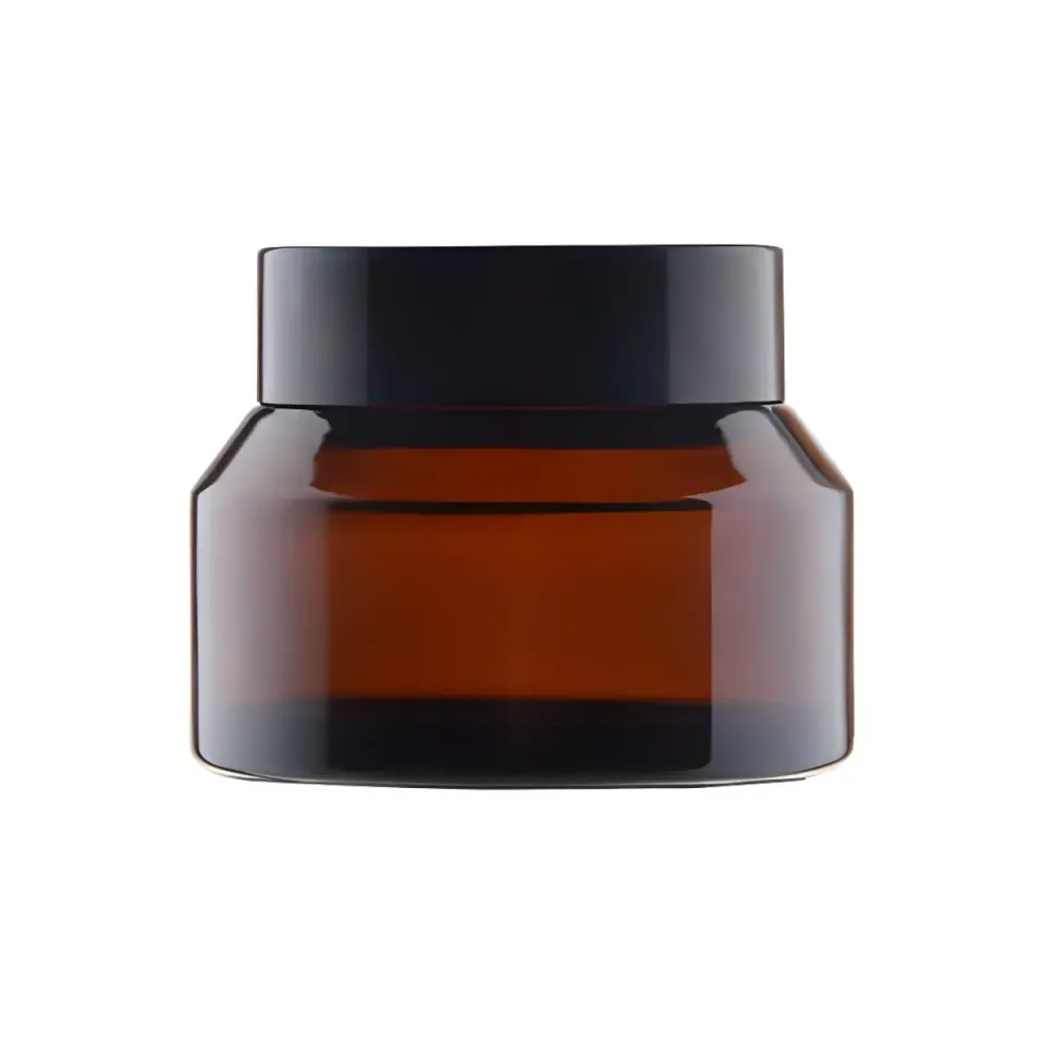 Hedenhus.dk brun glas cremebøtte 50 ml sort låg