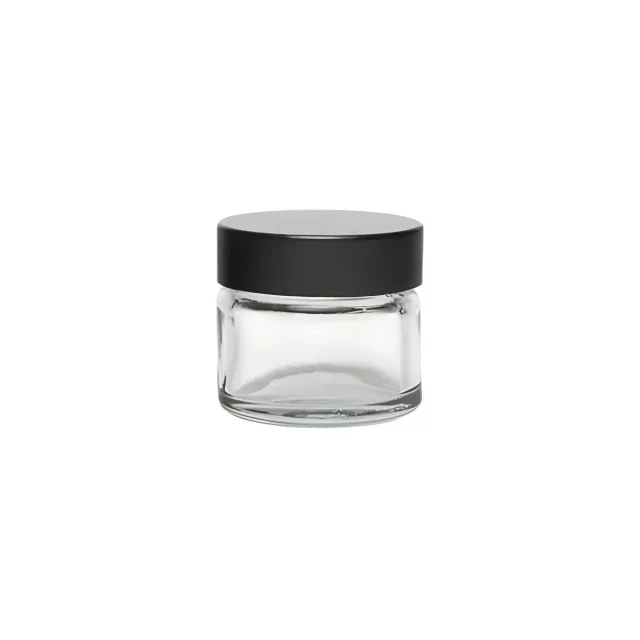 Hedenhus klar glasbøtte 15 ml med sort låg