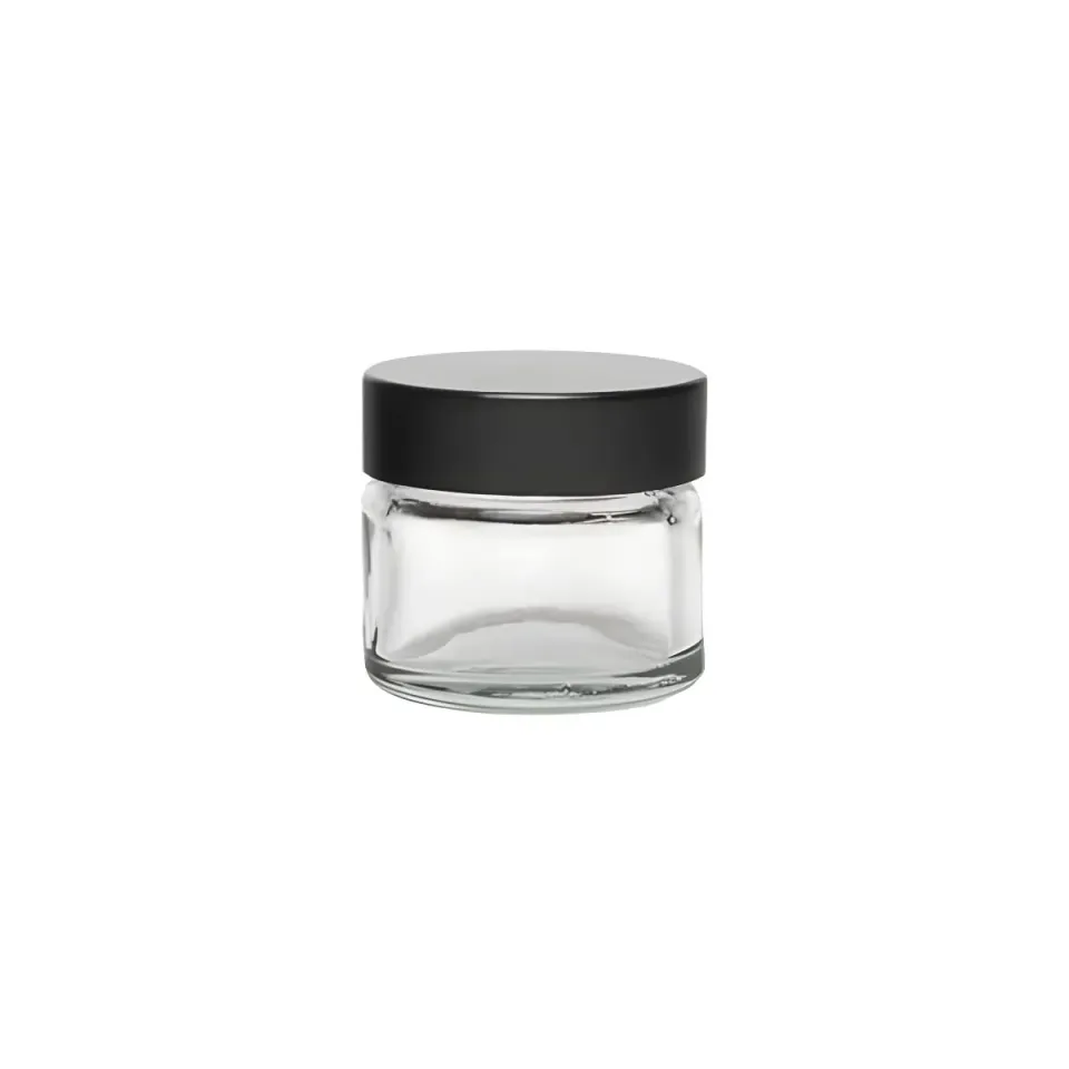 Hedenhus klar glasbøtte 15 ml med sort låg