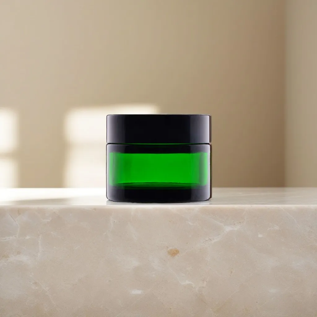 Hedenhus.dk 50 ml grøn glas cremebøtte sort låg