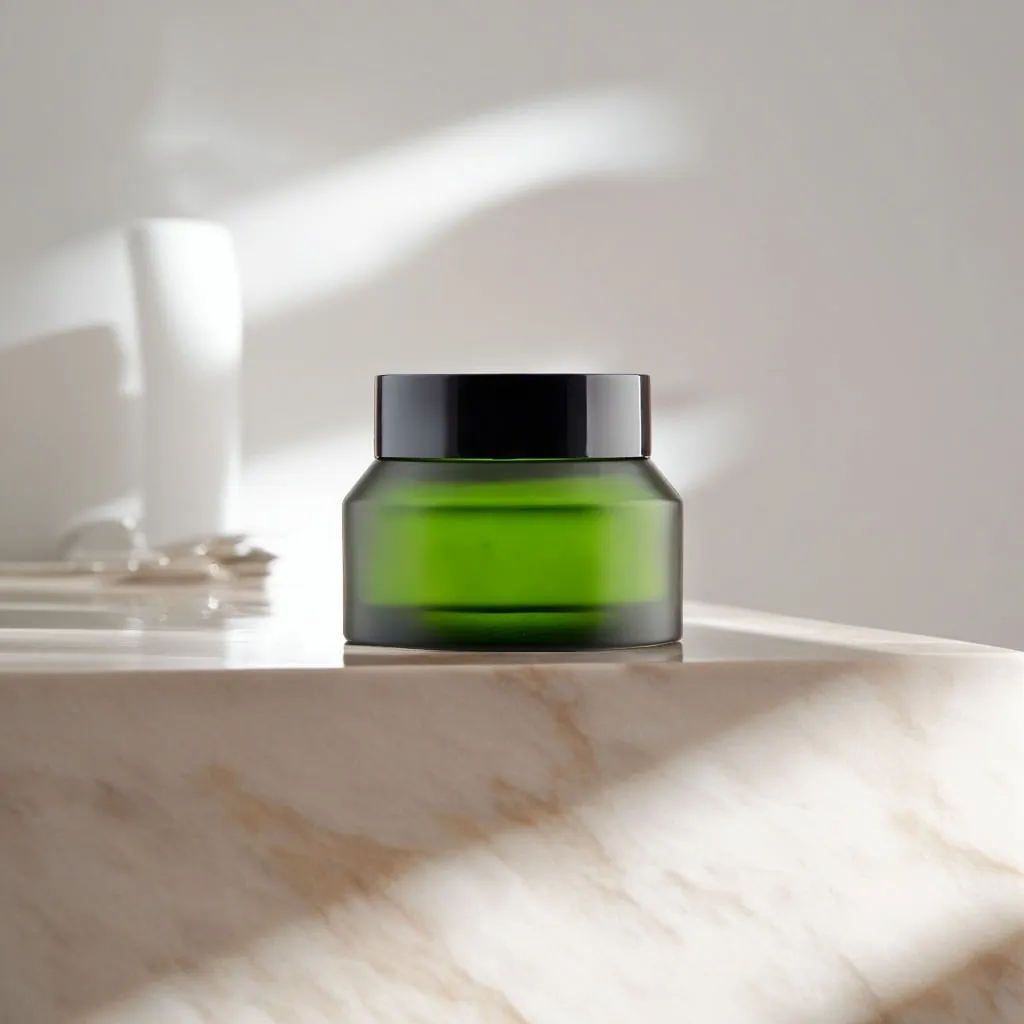 Hedenhus.dk 50 ml grøn glas cremebøtte med sort låg