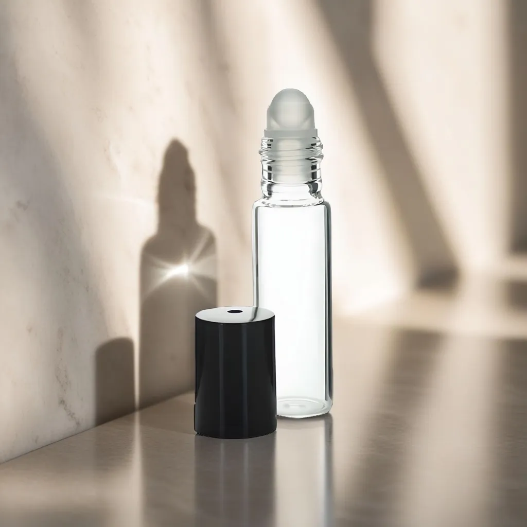 Hedenhus Glasflaske rullehoved klar 5 ml sort låg