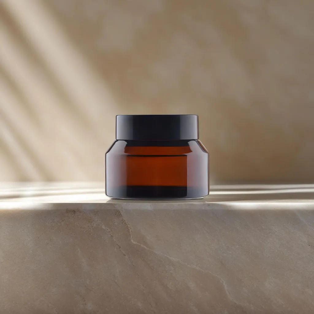 Hedenhus.dk brun glas cremebøtte 50 ml sort låg