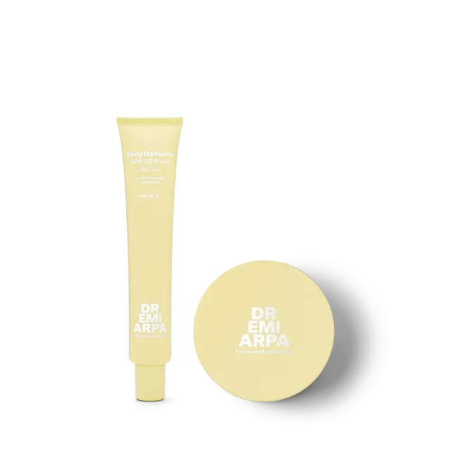 Dr. Emi Arpa Defence Duo SPF 30 solpudder sæt fluid mat