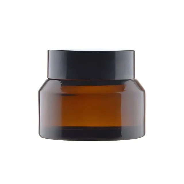 Hedenhus brun glas cremebøtte 30 ml med sort låg