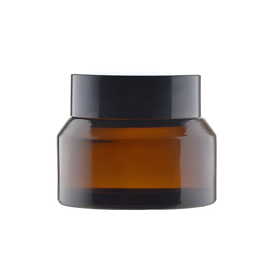 Hedenhus brun glas cremebøtte 30 ml med sort låg
