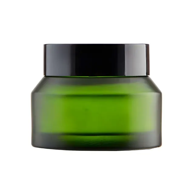 Hedenhus.dk 50 ml grøn glas cremebøtte med sort låg