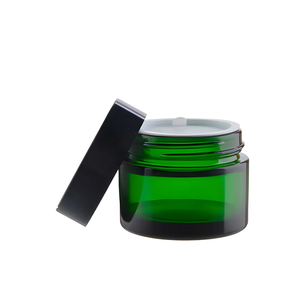 Hedenhus.dk 50 ml grøn glas cremebøtte sort låg