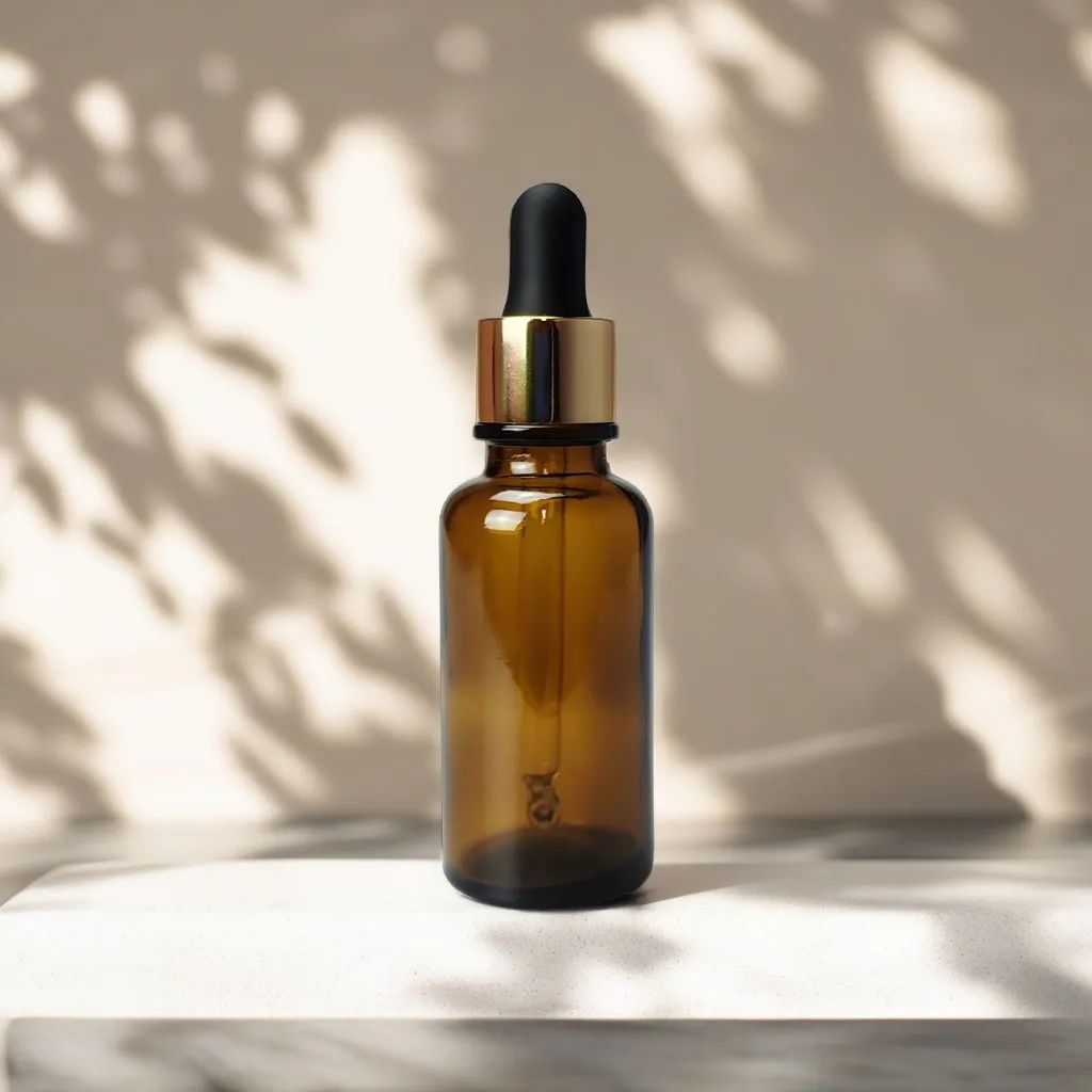 Hedenhus.dk 30 ml brun glasflaske med guld pipette