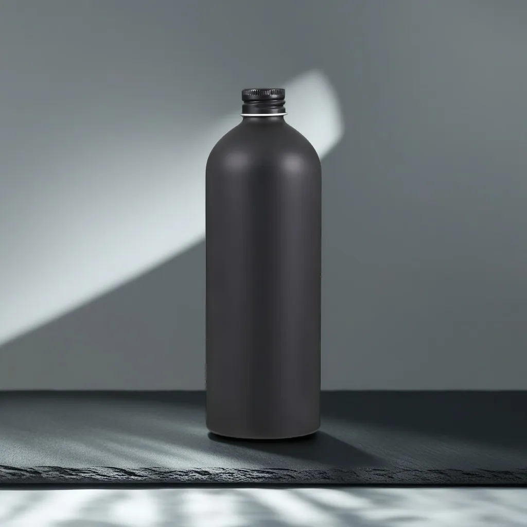 Hedenhus 500 ml mat sort aluminiumflaske med låg