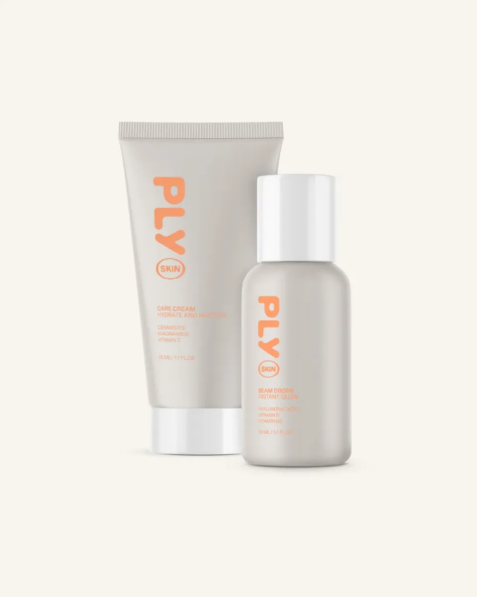 PLY SKIN The Glow Duo ansigtssæt creme og drops til glød